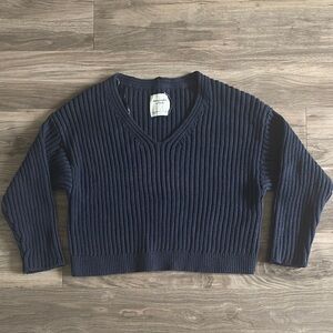 Abercrombie & Fitch Blue V-Neck Chunky Knit Sweater
